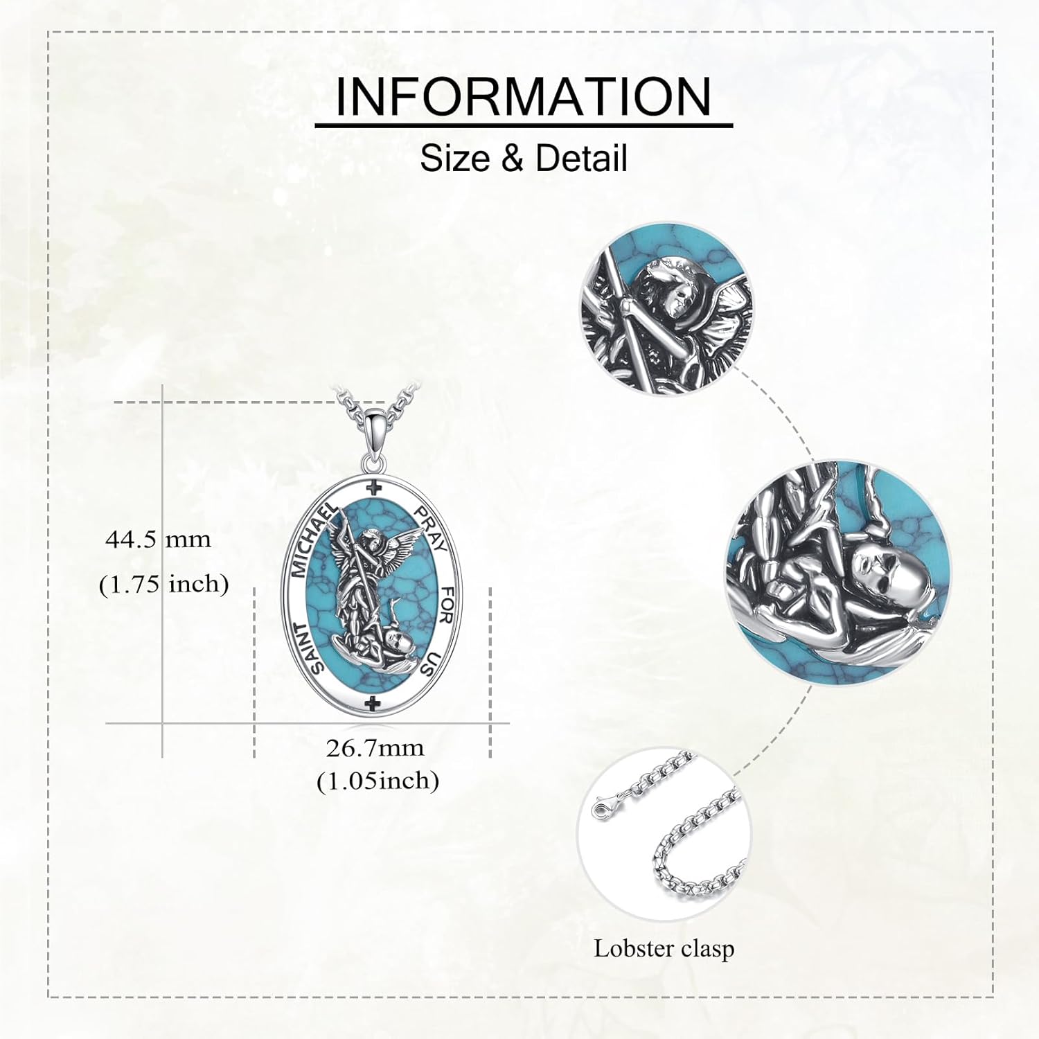 ONEFINITY Saint Michael Necklace 18k White Gold Plated Turquoise St Michael Pendant the Archangel Medal Amulet Catholic Christian Religious Turquoise Jewelry Gifts for Men Women - Image 3