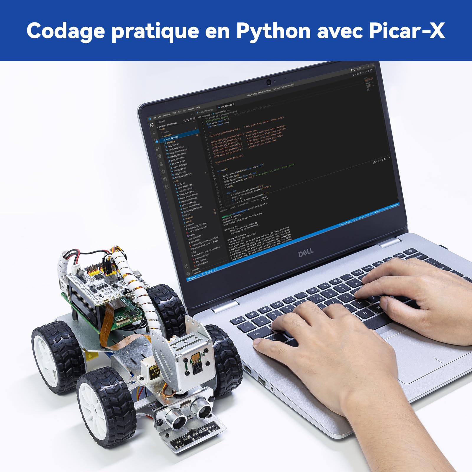 SunFounder Kit robotique vidéo Picar-X AI pour Raspberry Pi 5/4/3B+/Zero 2w, LLMs ChatGPT-4o/Gemini/Grok, Reconnaissance vocale et vidéo, Python, Scratch, caméra, Batterie (RPI Non Inclus)