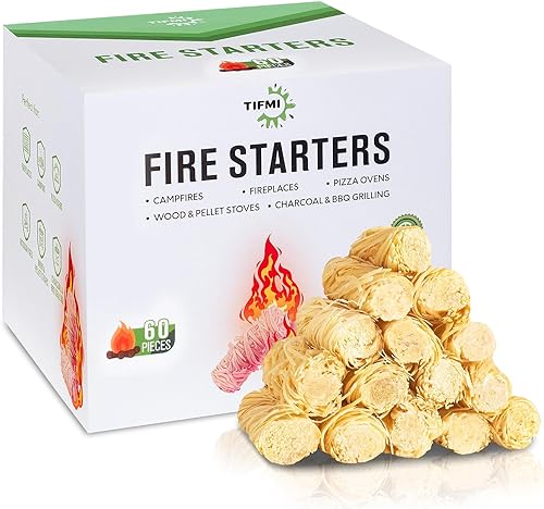 TIFMI Arrancador de incendios 60 piezas naturales para fogatas, parrilla, estufa de madera y pellets, chimenea, hoguera, barbacoa, supervivencia,