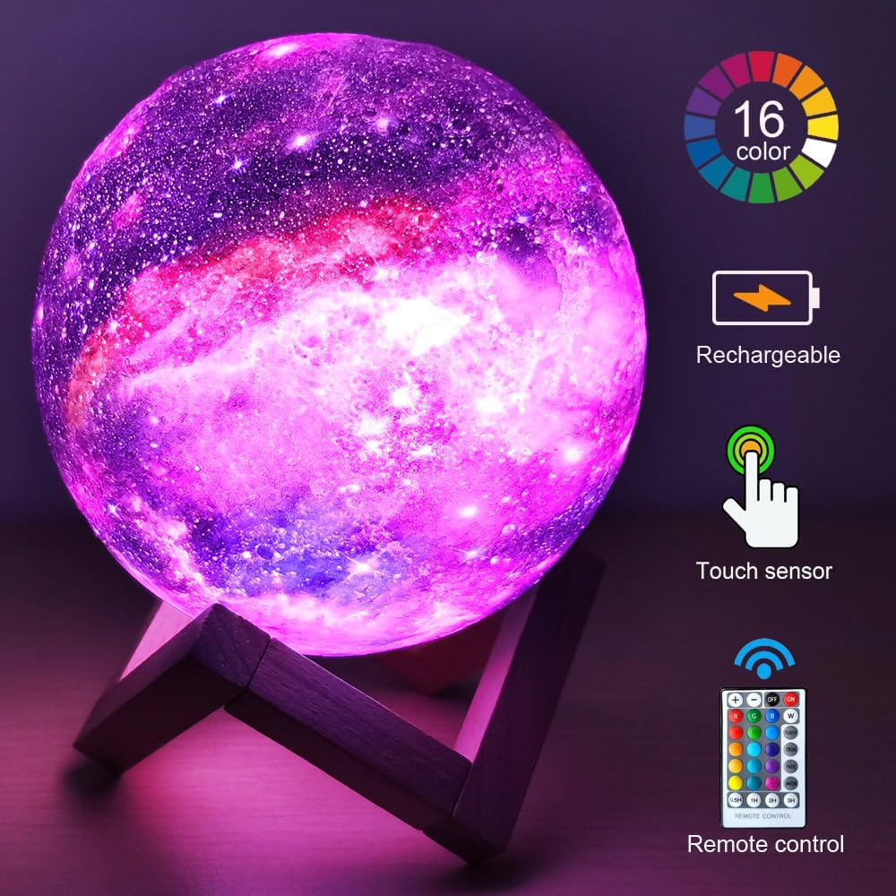 5.9 inch Galaxy Moon Lamp Remote & Touch Control 16 Colors LED Night Light Rechargeable Globe Light as Gifts Decor for Boys/Girls/Kids/Women