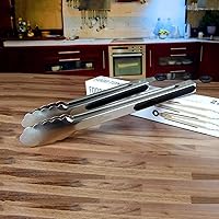 Vista 9 de Hotec - Pinzas de cocina de acero inoxidable (2 unidades, 9 - 12 pulgas / 23 y 30.5 cm, con cerradura de metal, agarre antideslizante), color negro