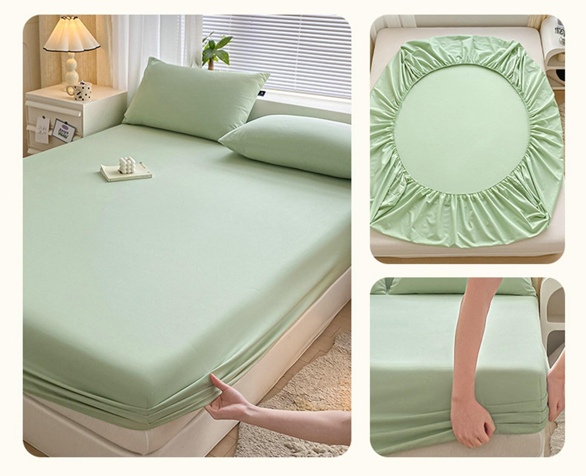 Drap Housse 120 x 200 cm - pour Matelas Épais jusqu'à 30 cm - Vert - Drap Matelas en Coton - Drap Couleur Unie