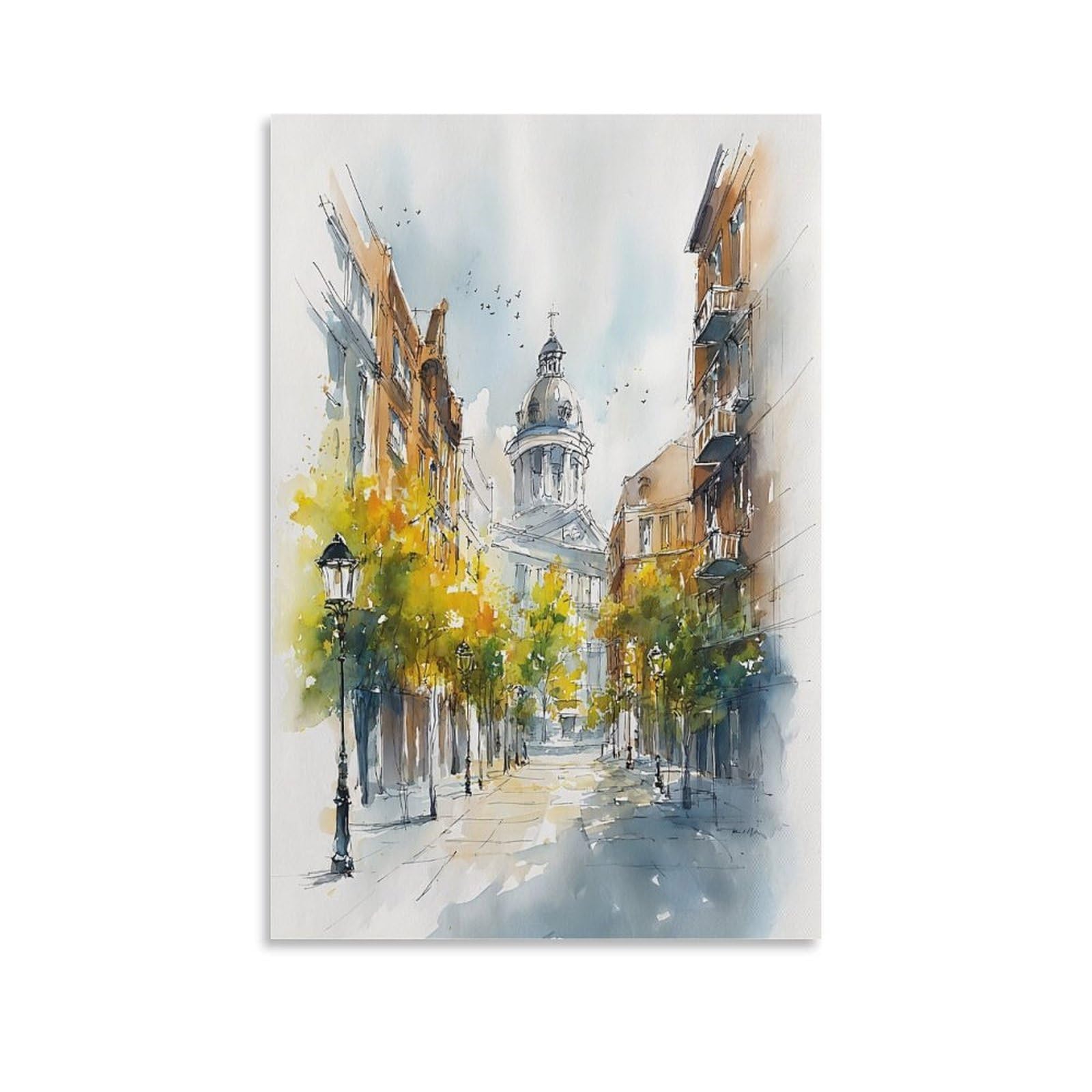 XWYMXZ New Orleans Watercolor Louisiana 24x36inch(60x90cm) Vintage Travel Poster Watercolor Canvas Art