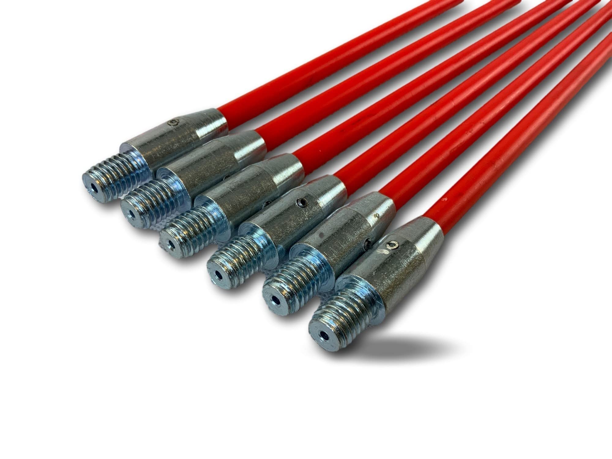 Lote de 6 varillas de deshollinado de fibra de vidrio rojas | Extensión para kit de Longitud 1,5 m | Punta de acero roscada M12x175 mm | Kibros 4CF15x6