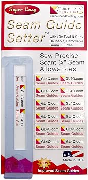 Guidelines4Quilting Super Easy Seam Guide Setter with 6 Reusable Adhesive Seam Guides - Easily Set a Scant 1/4-Inch Guide to Achieve Accuracy and No Fabric Waste - For Any Sewing Machine - Made in USA