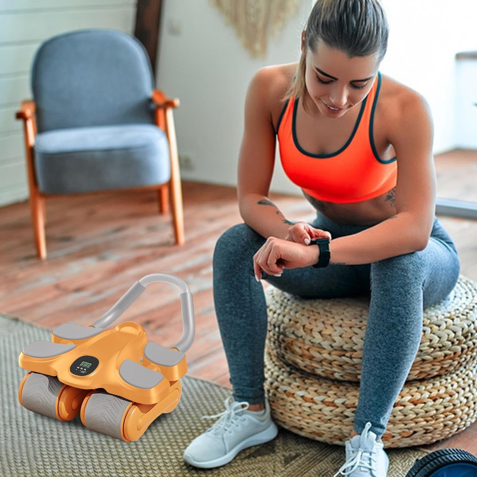 Rodillo para abdominales – Con rodillera y temporizador, equipo de entrenamiento, rodillo de rueda abdominal con soporte de codo, con soporte de codo para entrenamiento muscular central, entrenamiento