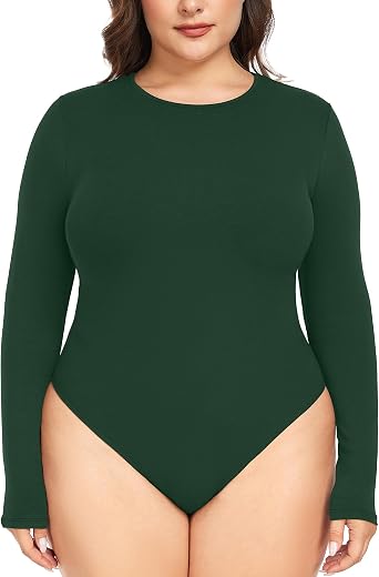 FOREYOND Plus Size Long Sleeve Bodysuit for Women