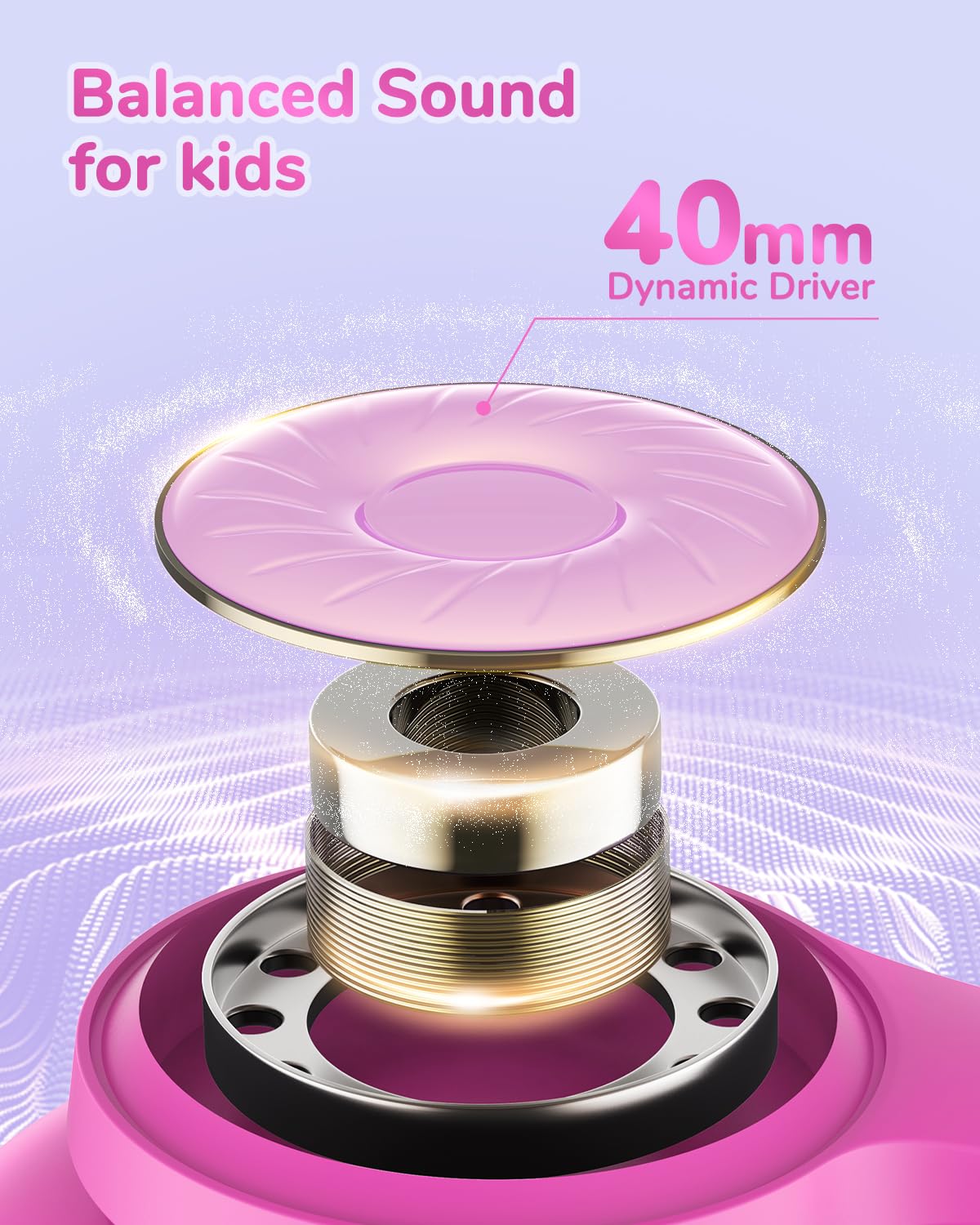 iClever BTH26 Cuffie con cancellazione attiva del rumore per bambini, 60 ore di gioco, volume sicuro 80dBA, ricarica rapida di tipo C, Bluetooth5.4, cuffie Bluetooth per bambini con cavo AUX per iPad