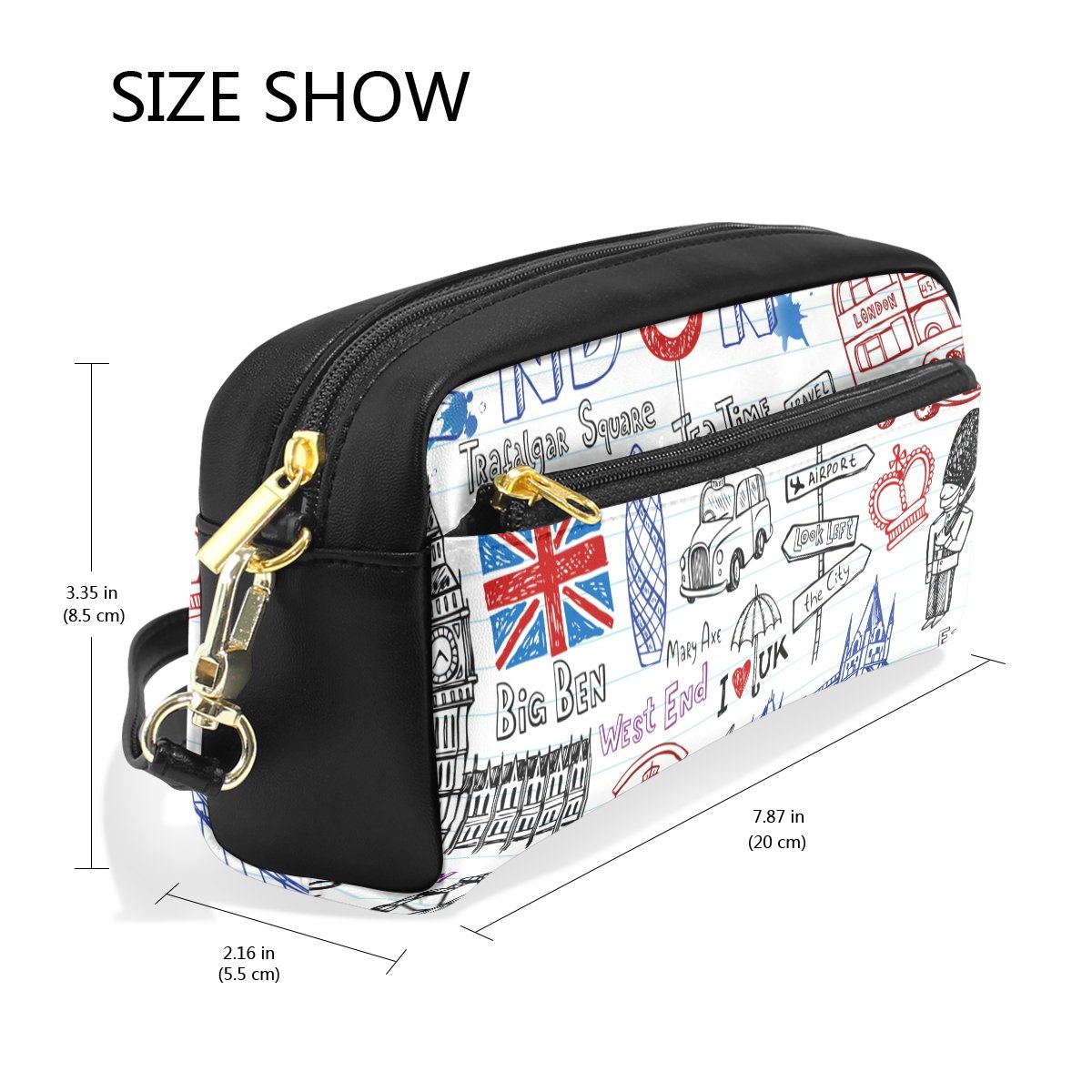 London Doodles PU-Leder-Bleistiftetui – Große Kapazität, Auch Als Make-up-Tasche Nutzbar
