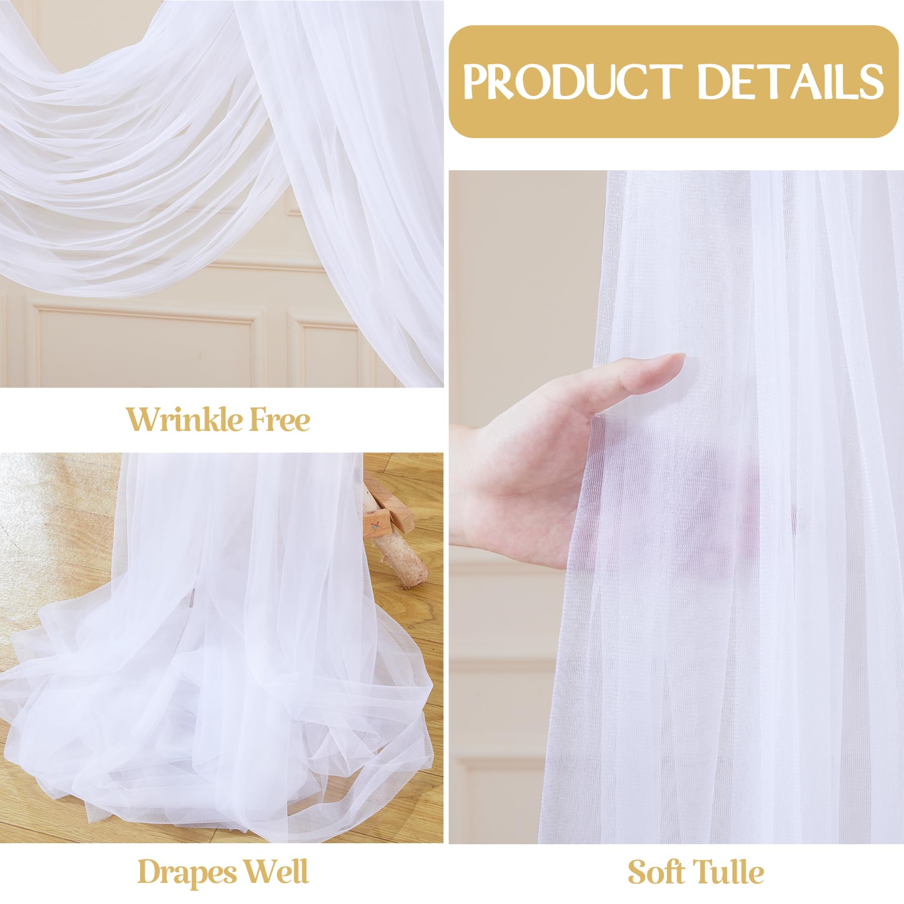 Weiße Hochzeitsdecken-Vorhänge, 8 Paneele, 1,5 x 6,1 m, transparenter Stoff mit Aufhängetasche, weiße Decken-Drapierung, geeignet für Hochzeitsbogen, Geburtstag, Babyparty, Empfang, Bühnendekorationen