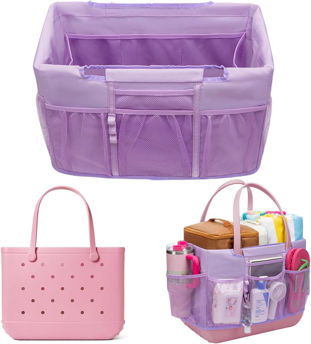 Nyton Organizer Insert for Original Large Bogg Bag Cover Beach Liner for XL Bogg Storage Separator with Mesh Pocket Sport Mom (Purple, Original - Large, 1 Organizer Insert)