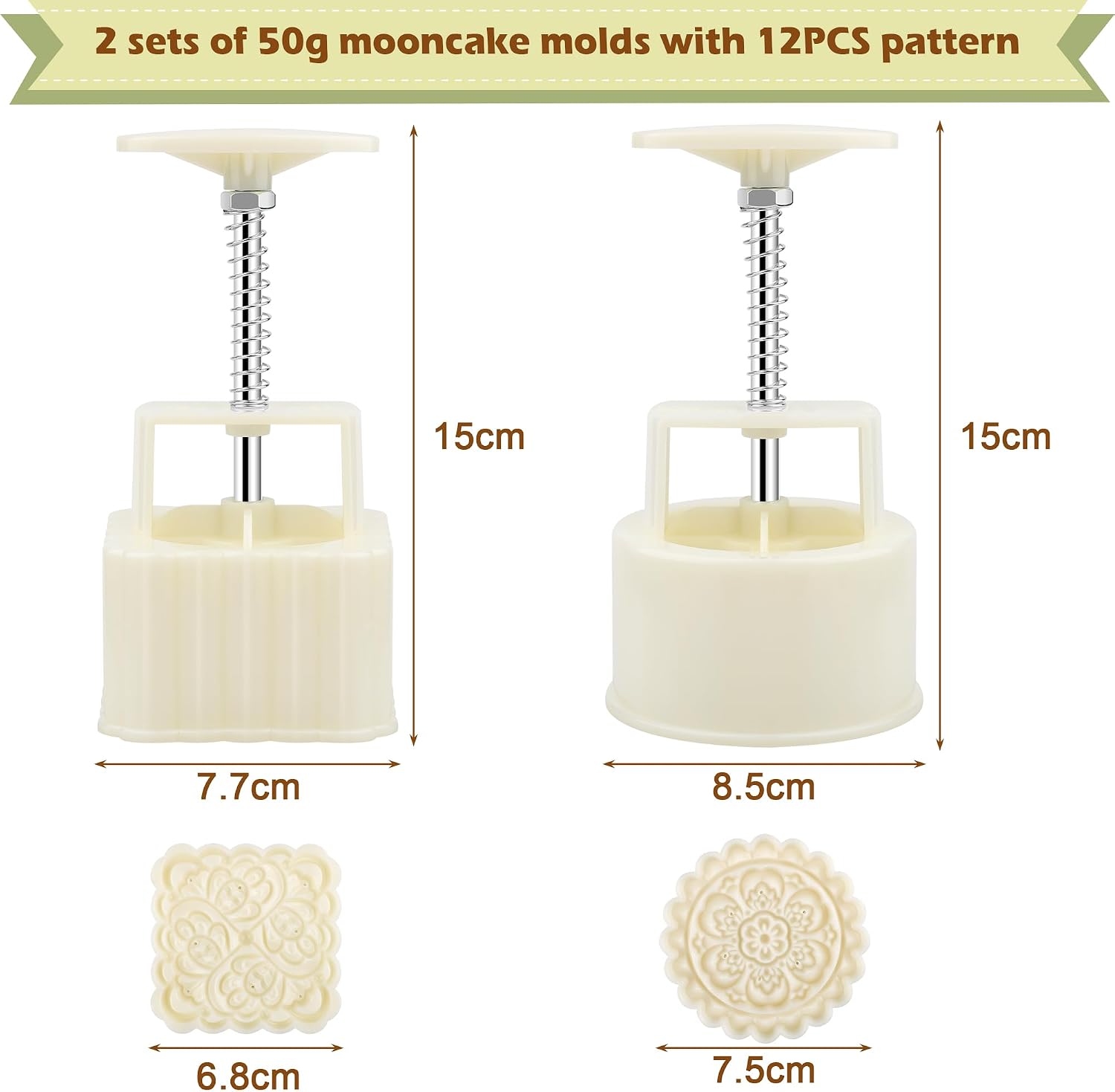Luxiv 150g Mooncake Mold Set, 12 Patterns Round And Square Hand Press Molds image 2