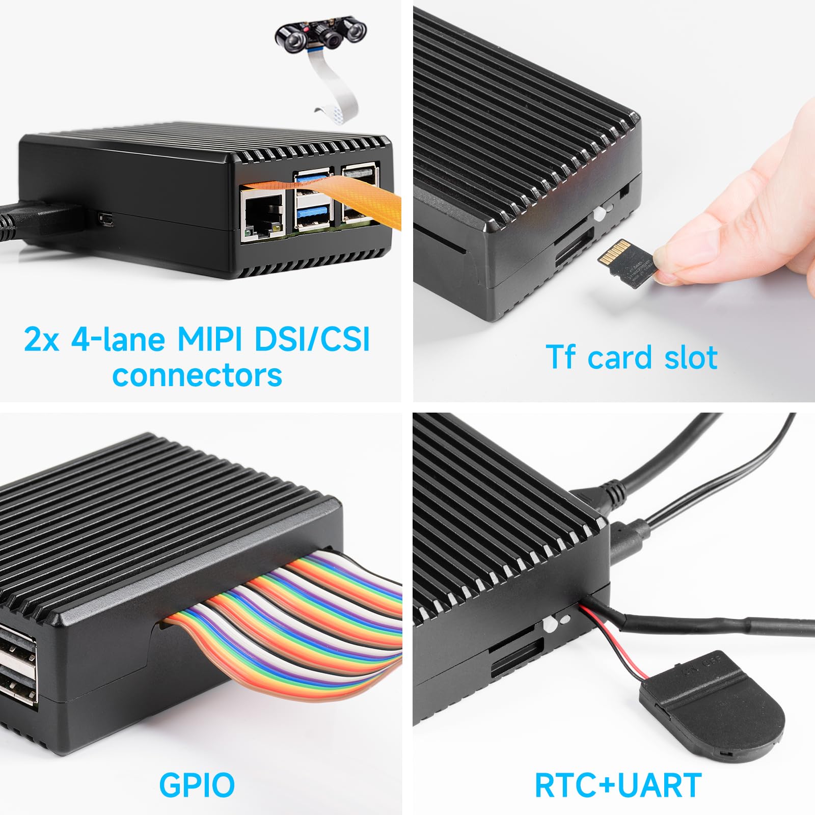 Miuzei Aluminiowa obudowa do Raspberry Pi 5, Heavy Duty z wkładami chłodzącymi do Raspberry Pi 5 16/8/4 GB, czarne paski, cicha praca