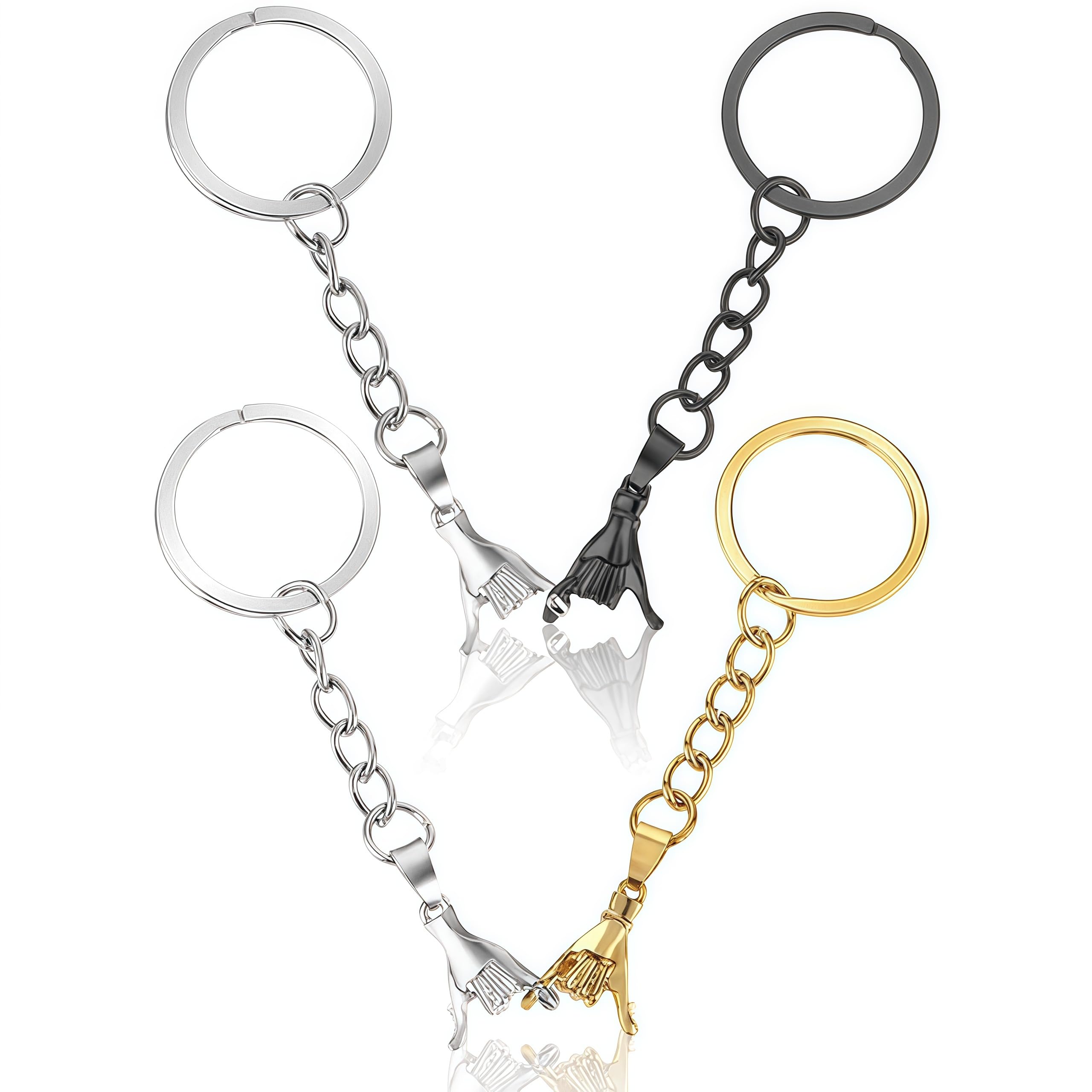 Zappelstift Unisex Gold, Silver, Black 4Pcs Matching Couple Keyrings, Promise Keychain Gift, Black Silver Gold Pinkies Promise Keychains, Romantic Gifts For Him Or Her, Valentines Day Birthday Gifts For Boyfriend