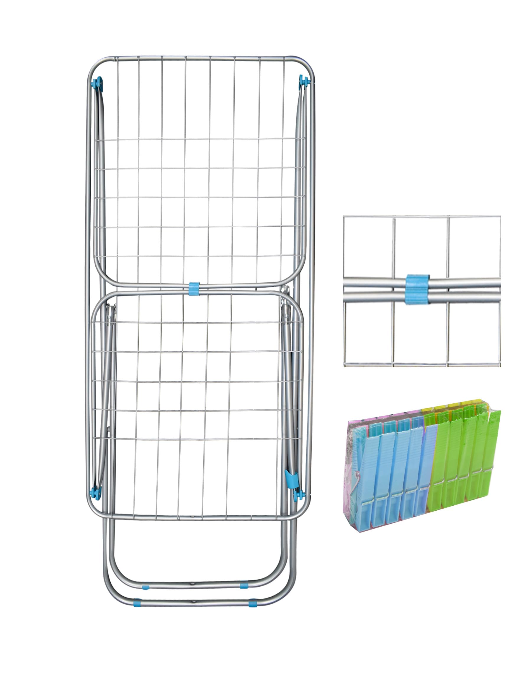 Jardin202 - Tendedero metálico Plegable con alas | Superficie 19 m | Incluye 20 Pinzas 182 x 56 x 107 cm
