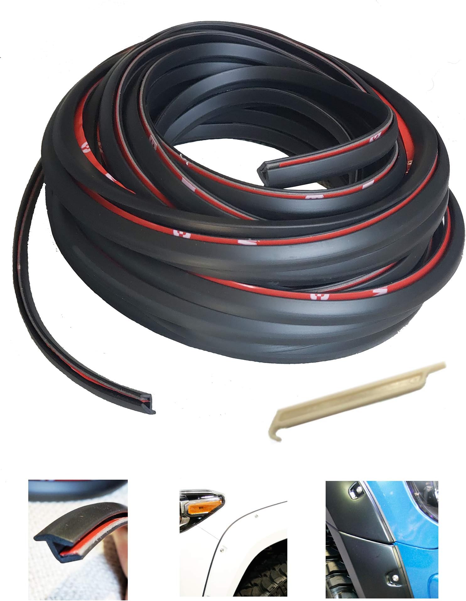 Edge Trim Rubber Gasket WELTING T-Style 30' FEET - with Alignment Tool for CAR and Truck Wheel Wells - Double Edge - Length 30’ FEET - Automotive Adhesive Tape Bonds to Flare