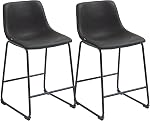 HOMCOM 24" Counter Height Bar Stools Set of 2, Vintage PU Leather Bar Chairs, Kitchen Stools with Footrest for Home Bar, Dark Brown