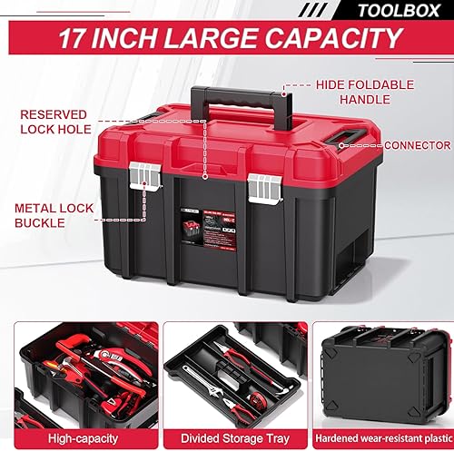 Miniatura 3 de Caja de herramientas AIRAJ PRO, caja de herramientas rodante apilable de 3 niveles con ruedas, sistema de almacenamiento de caja organizadora