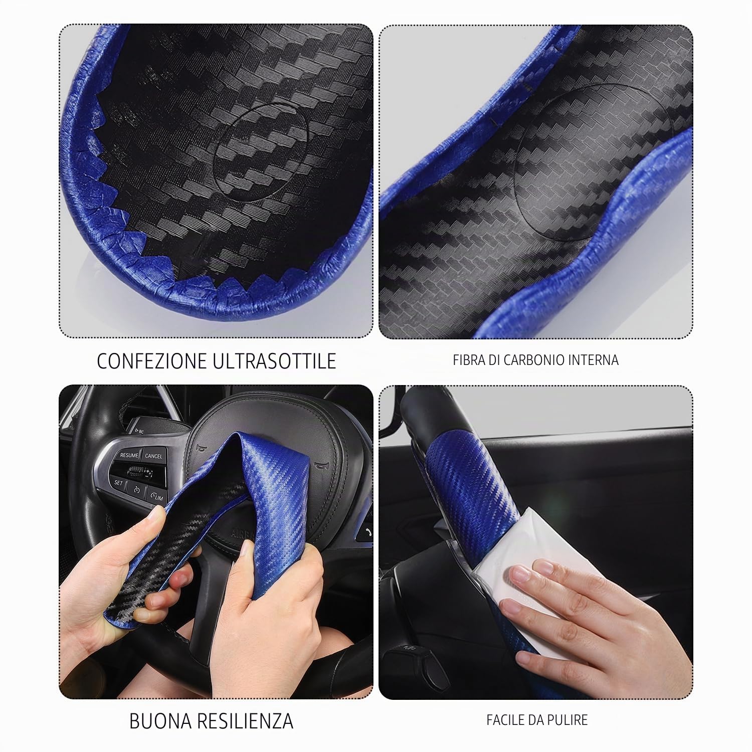 1 Paio Di Coprivolanti, 1 Pezzo Di Tappetino Antiscivolo, Coprivolante In Fibra Di Carbonio, Coprivolante, Copriauto, Volante Segmentato Antiscivolo Per Auto