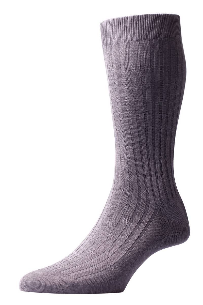 Pantherella Mens Danvers Rib Cotton Lisle Socks - Mid Grey Mix - Medium