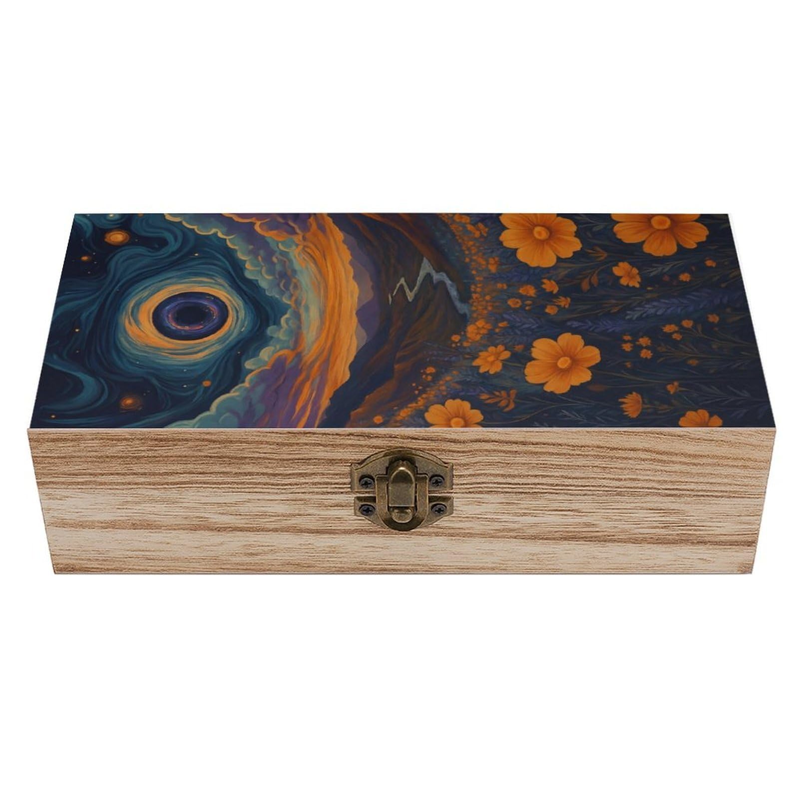 HLBSDM Celestial Landscape with Swirling Sky Wooden Storage Vintage Keepsake Decorative Boxs