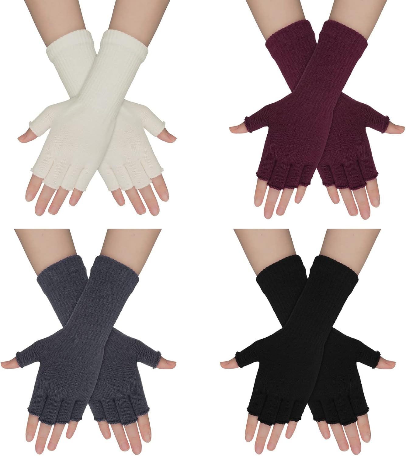 WLLHYF 4 Pairs Fingerless Gloves Half Finger Gloves Spring Stretchy
