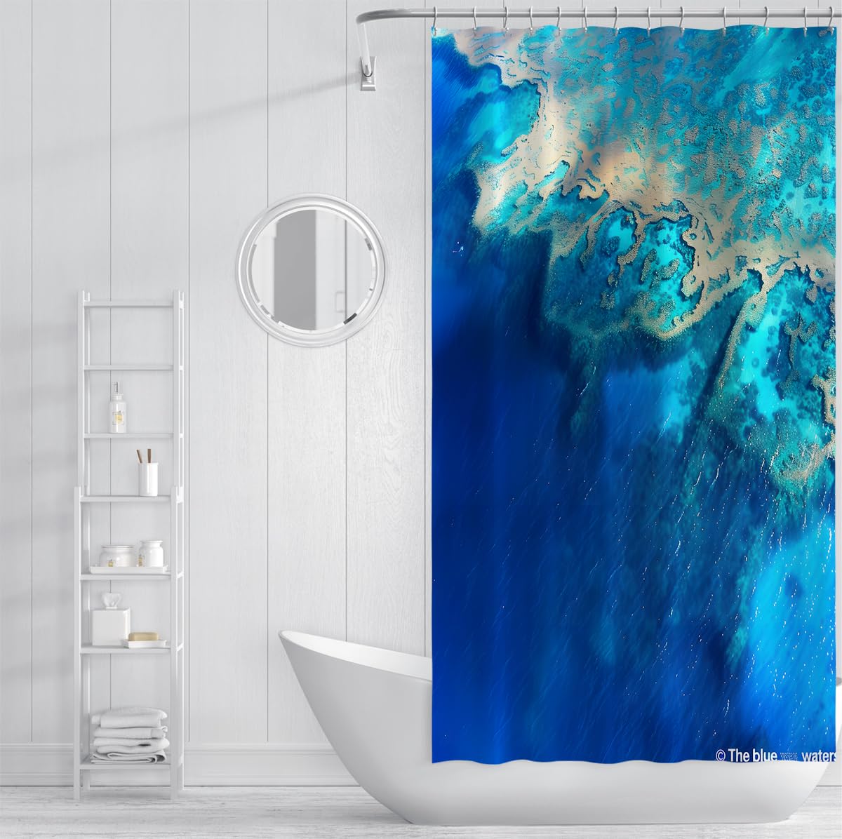 Rideau de Douche Salle de Bain Abstrait Bleu océan W200xL200 cm