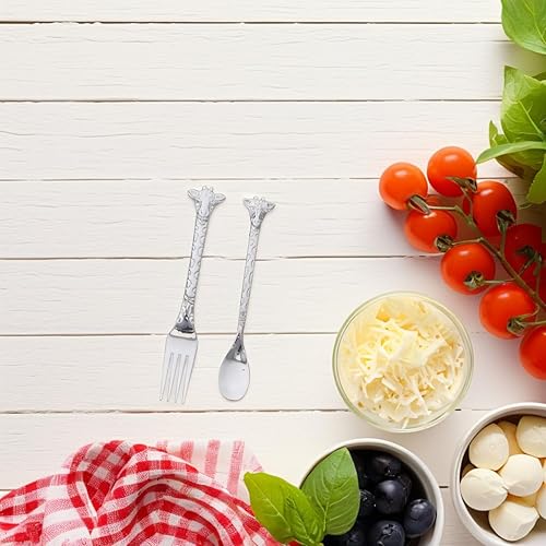 Miniatura 6 de Juego de 2 cucharas y tenedores de postre de acero inoxidable – Cuchara mezcladora plateada y tenedor para pastel para el hogar, comedor, fiestas y