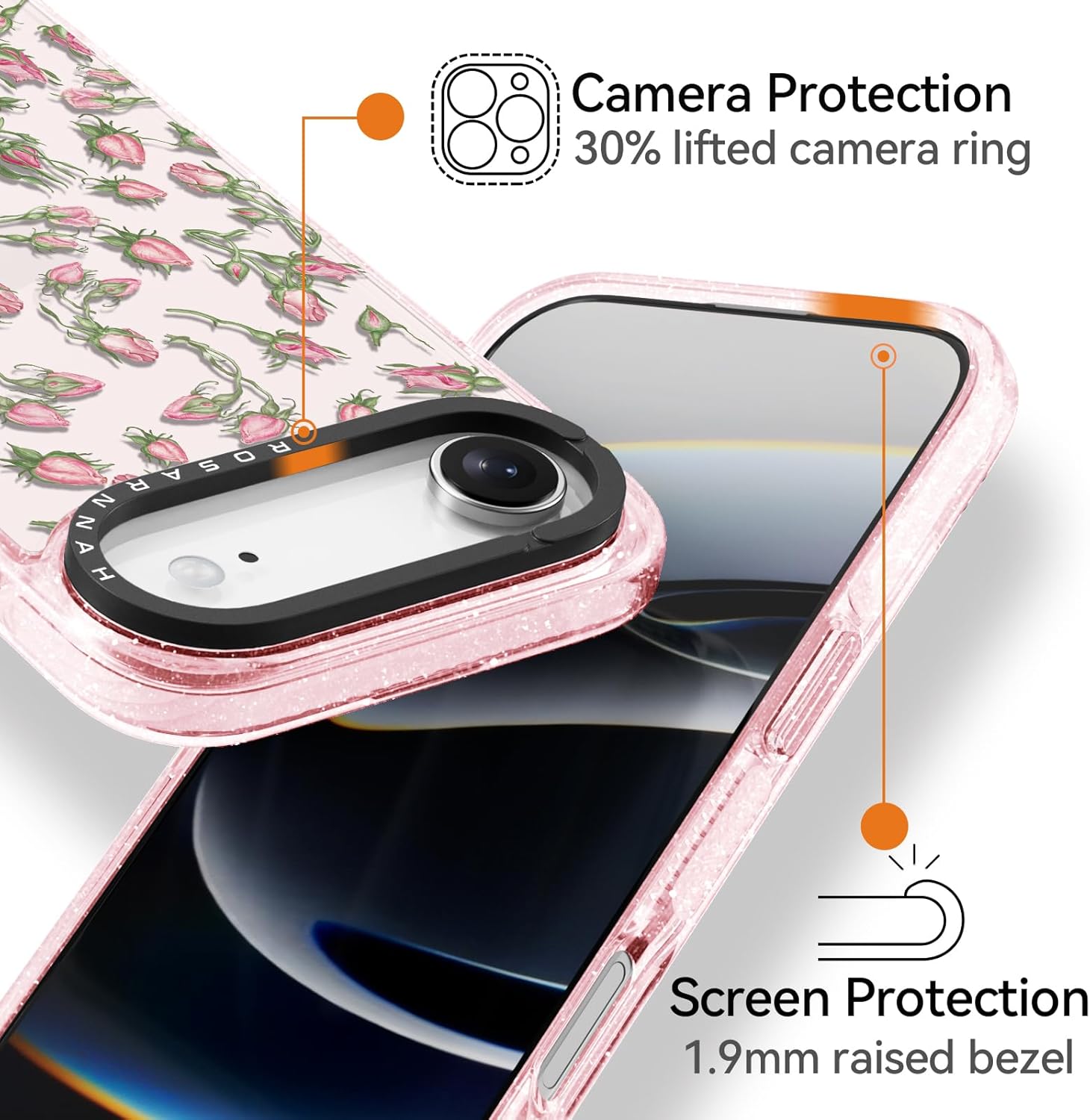 for iPhone Air Case Cute - Durable Shockproof 6.6 ft Drop Impact Phone Case - Funny Rosebud Design (6.5") Glitter Pink - Image 4