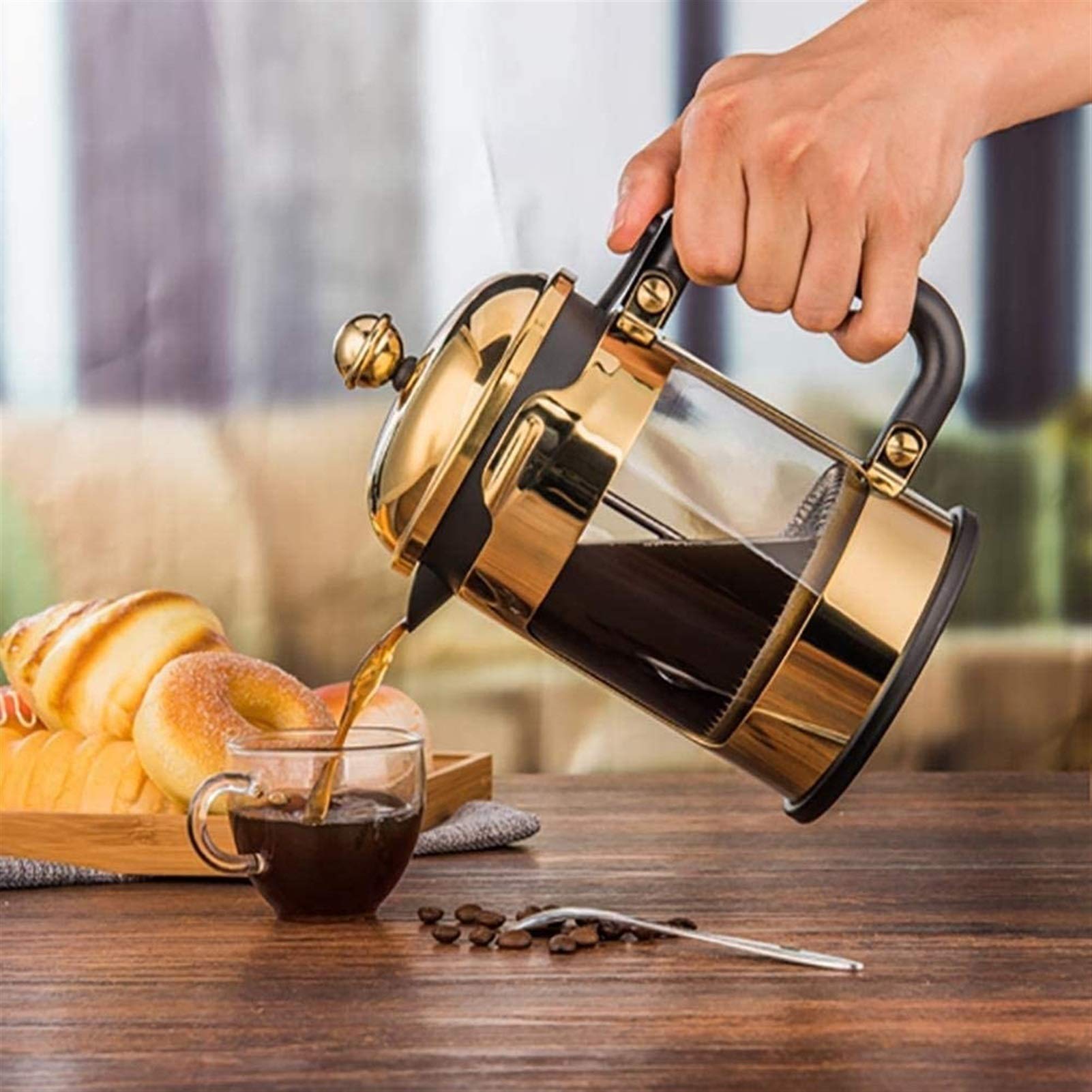 Cafetera de Acero Inoxidable de la Prensa Francesa con Sistema de filtración, sin Motivos de café, sin Moho, Prensa de café fácil de Limpiar Vidrio Resistente al Calor Duradero