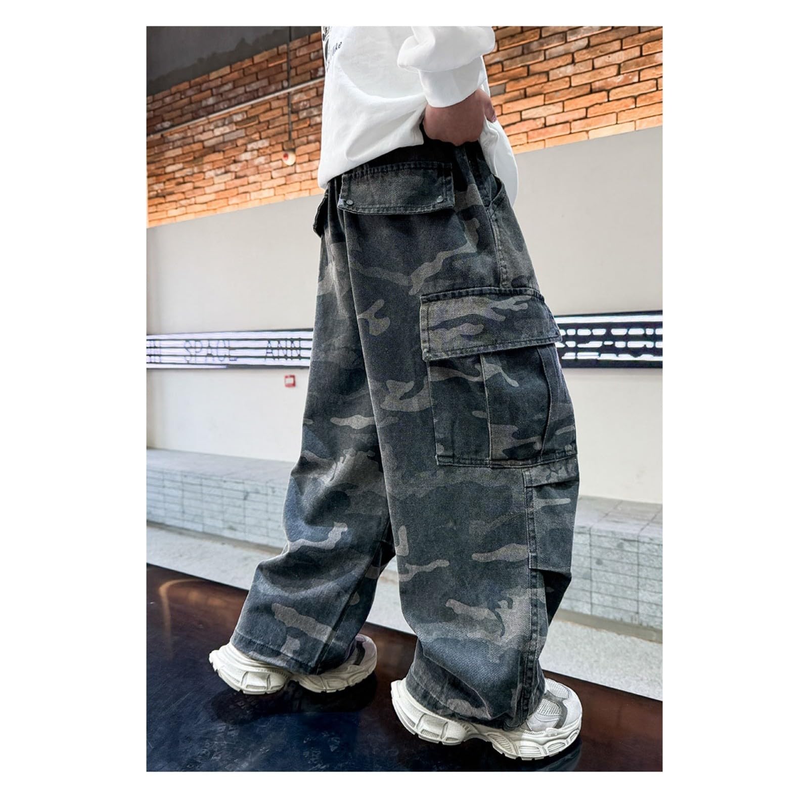 Pantalones Vaqueros Niño, Pantalones Cargo con Cintura Elástica y Corte Regular para Niños de 4 a 12 Años