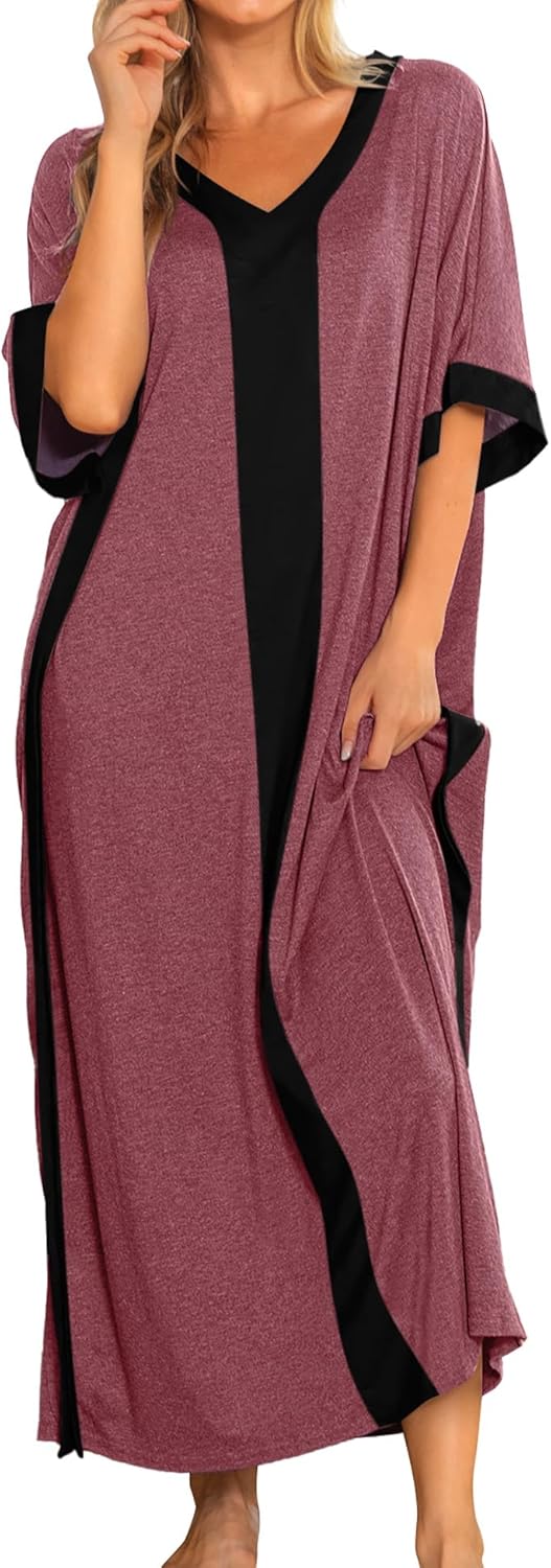 Bloggerlove Women Nightgowns Cotton Caftan House Dress Short Sleeve Sleepwear