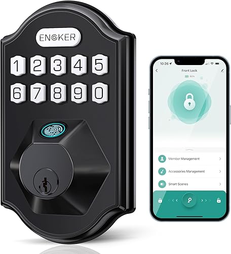 ENOKER - Cerradura electrónica de puerta de entrada sin llave 5 en 1 con teclado, control de aplicación, 100 huellas dactilares, código de acceso,