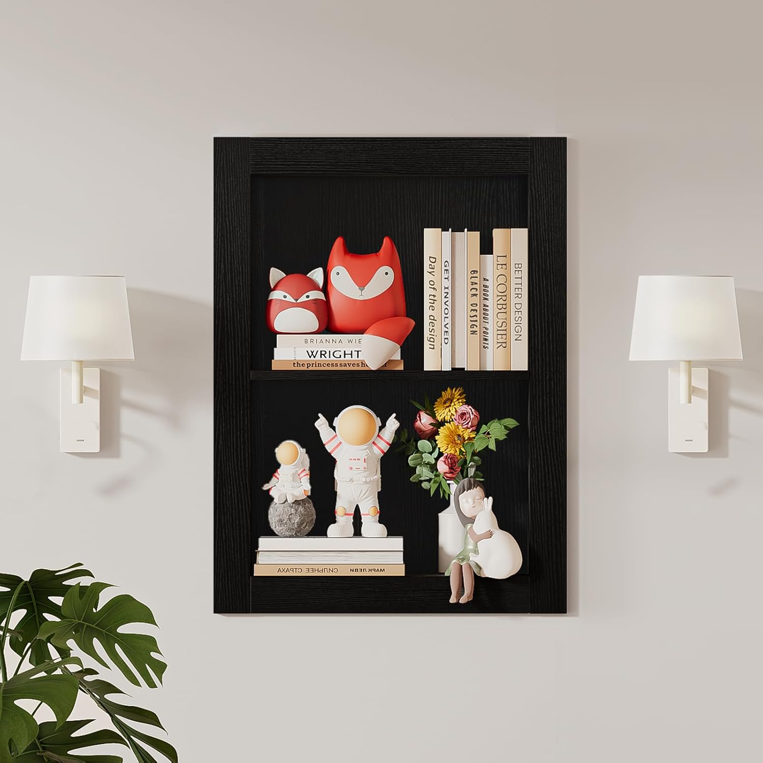 14x24 Recessed Medicine Cabinet, Medicine Cabinet No Mirror, Wood Medicine Wall Niche with 3-Tiers Shelves for Living Room, Bathroom Storage, Texture Black