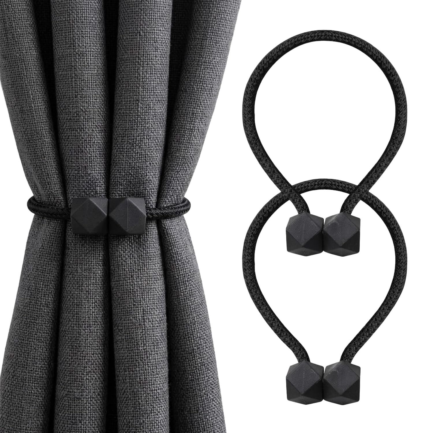 2 Pieces Magnetic Curtain Tiebacks, Black Decorative Holdbacks