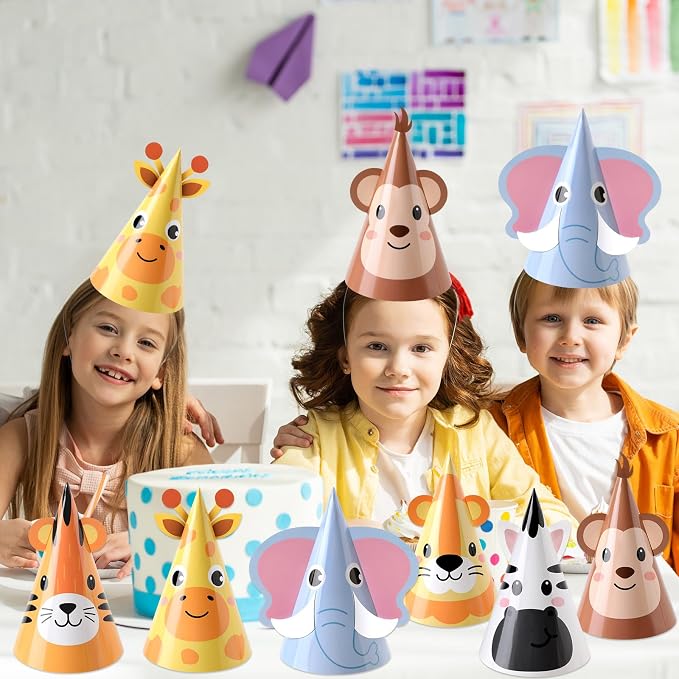25PCS Sombreros de fiesta de animales de la selva para niños miniatura 6