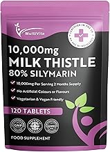 Milk Thistle Tablets 80% Silymarin High Strength 10,000mg Per Serving 2 Months Supply, 120 Vegan Tablets - Milk Thistle Capsules Alternative - Premium Supplement Made in UK