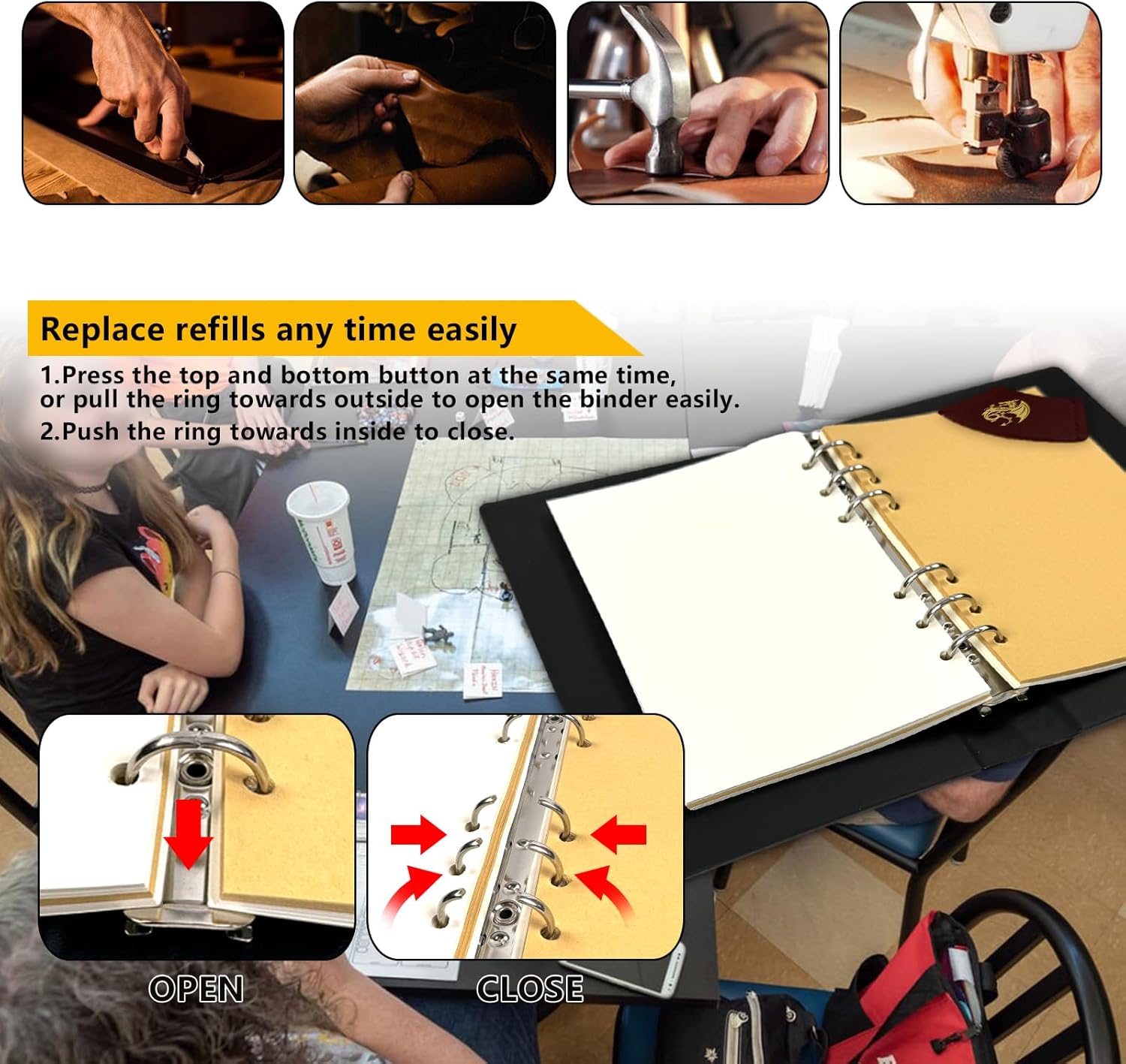 DND Notebook/Journal Refillable 6-rings binder for Dungeons and Dragons/D&D Gifts Nerdy DM & Players RPG Lovers Accessories