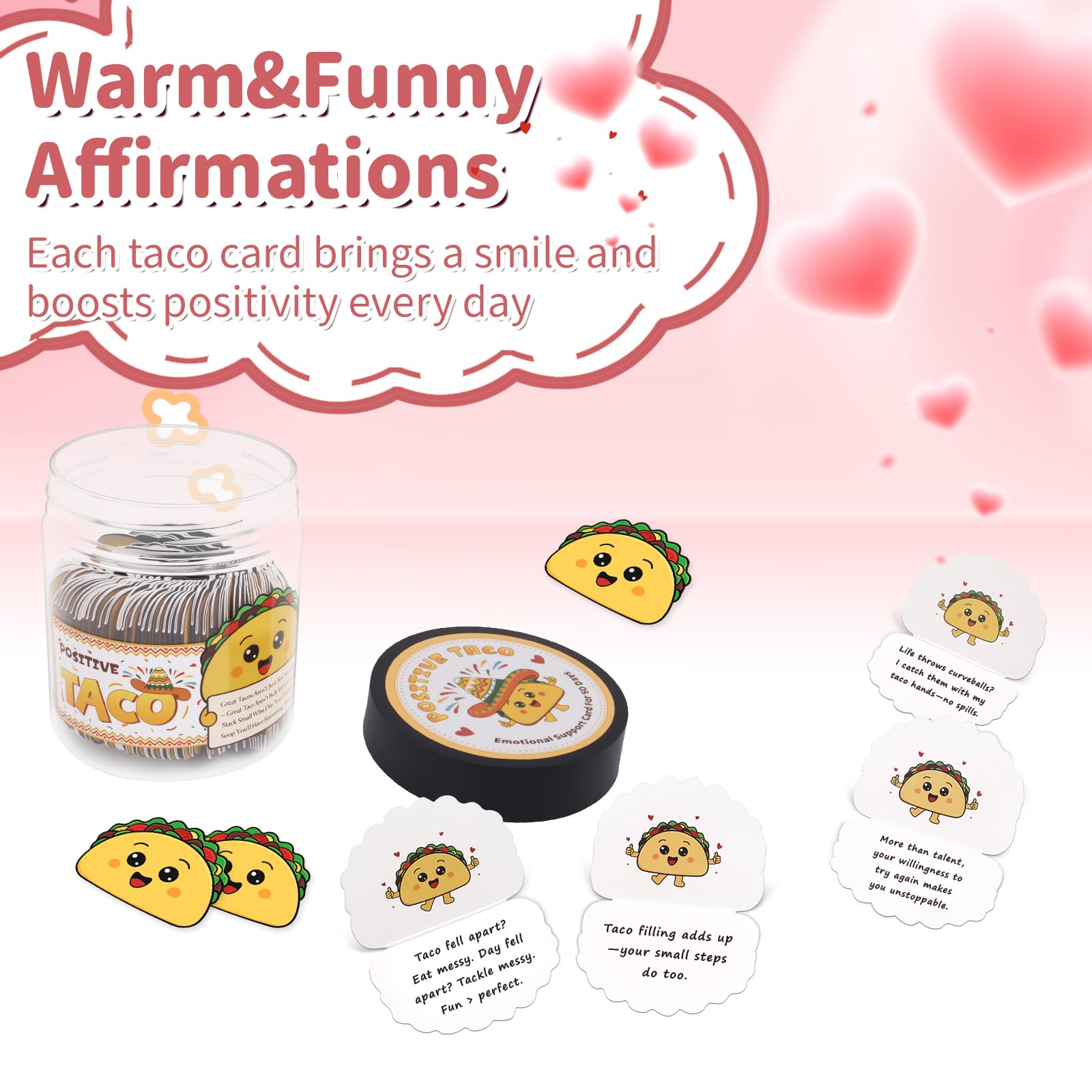 PinCute 60 Positive Taco Affirmation Jar - Teacher Appreciation Gifts, Self Care Graduation Gift, Birthday Gifts for Women Men Teen, Cute Home Decor
