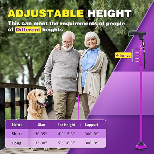 Miniatura 4 de BigAlex Bastón plegable para ancianos ajustable y portátil para personas mayores, base cuádruple giratoria, ligero, plegable con bolsa de transporte