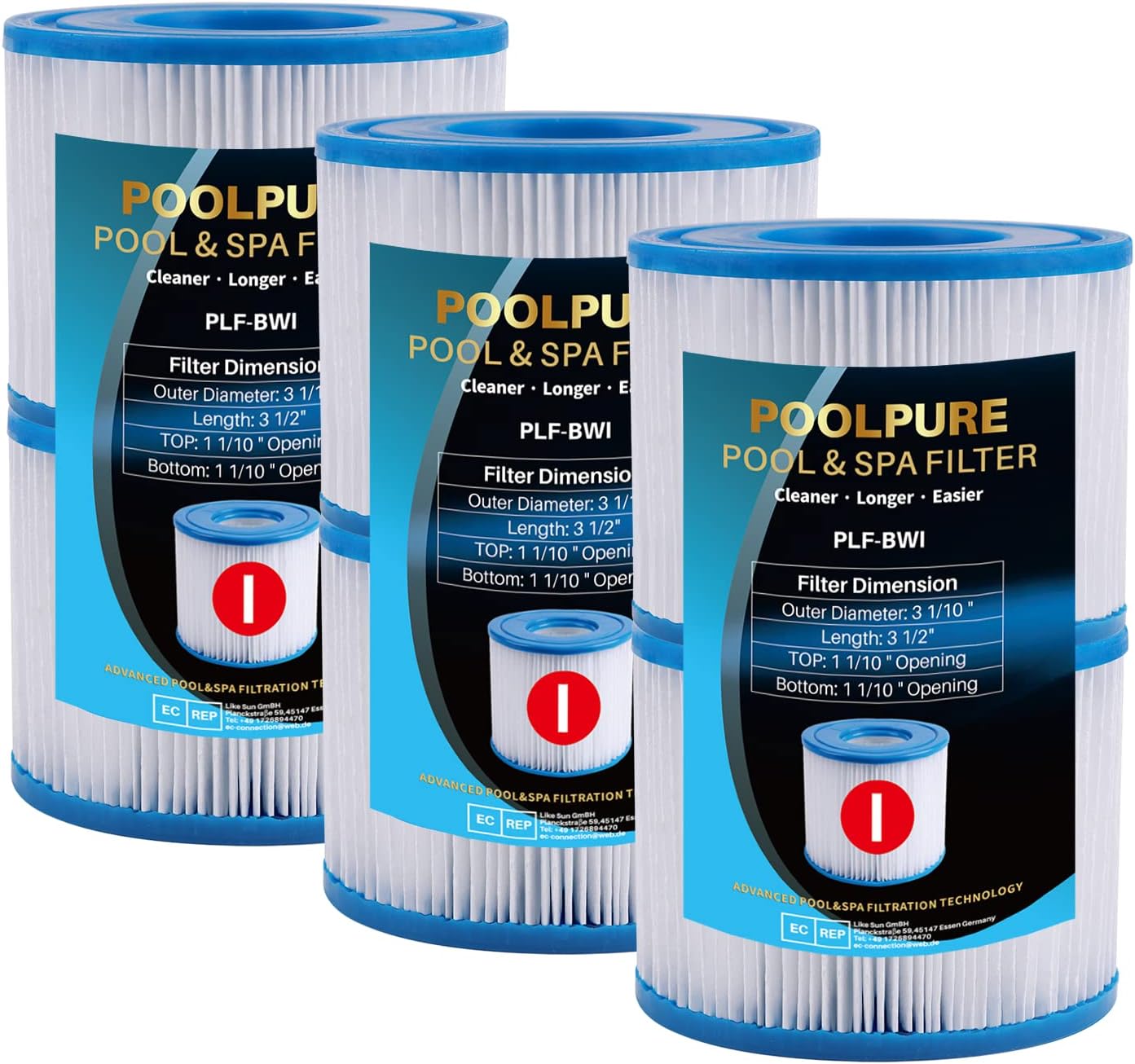 POOLPURE Pool Filter Compatible with BestWay 58093 Type I, 5809317 Size I Filter Cartridge for