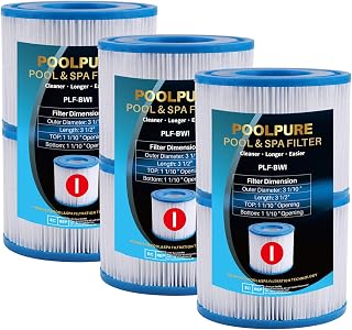 POOLPURE Pool Filter Compatible with BestWay 58093 Type I, 58093-17 Size I Filter Cartridge for Pools, Filter Cartridges for Bestway Size 1, Inflatable Pool Filter, 3.1 x 3.5 Inch，6pack