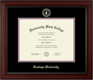 Tuskegee University 11" w x 8.5" h Diploma Frame - Fits a bachelor's, master's and phd - Gold Embossed Diploma Frame - Cherry Moulding with Black and Crimson Matting - Officially Licensed