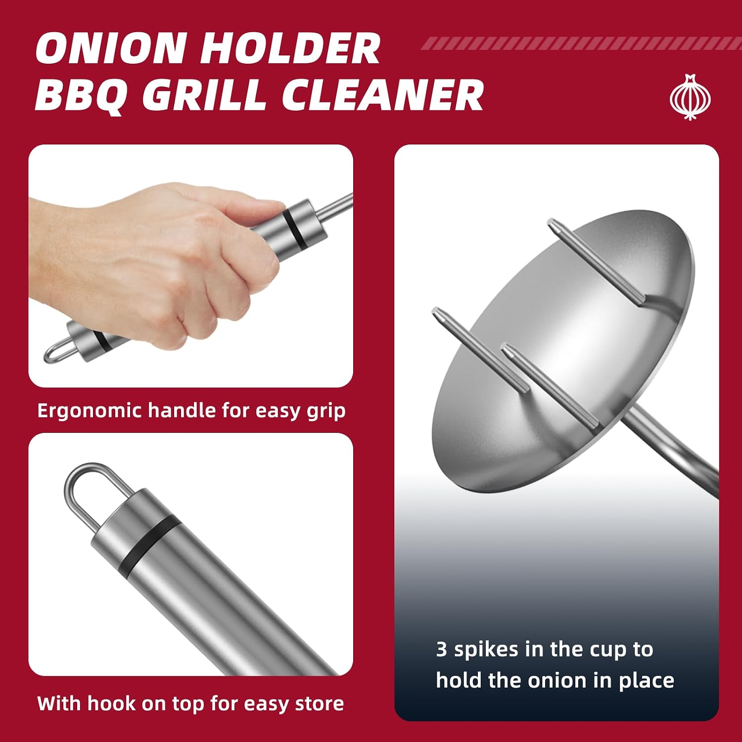 Onion Holder Grill Brush, BBQ Grill Brush Bristle Free for Outdoor Grill image 3