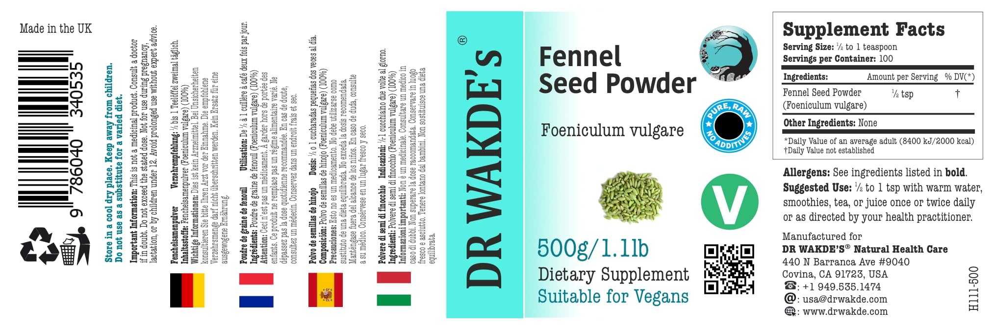 DR WAKDE'S Knoblauchpulver - 500 g (1.1lb) | Rein, Raw & Getrocknetes Pulver | Ayurveda-Kräuter | Vegan | Nichts hinzugefügt, nichts entfernt | Am selben Tag Versand