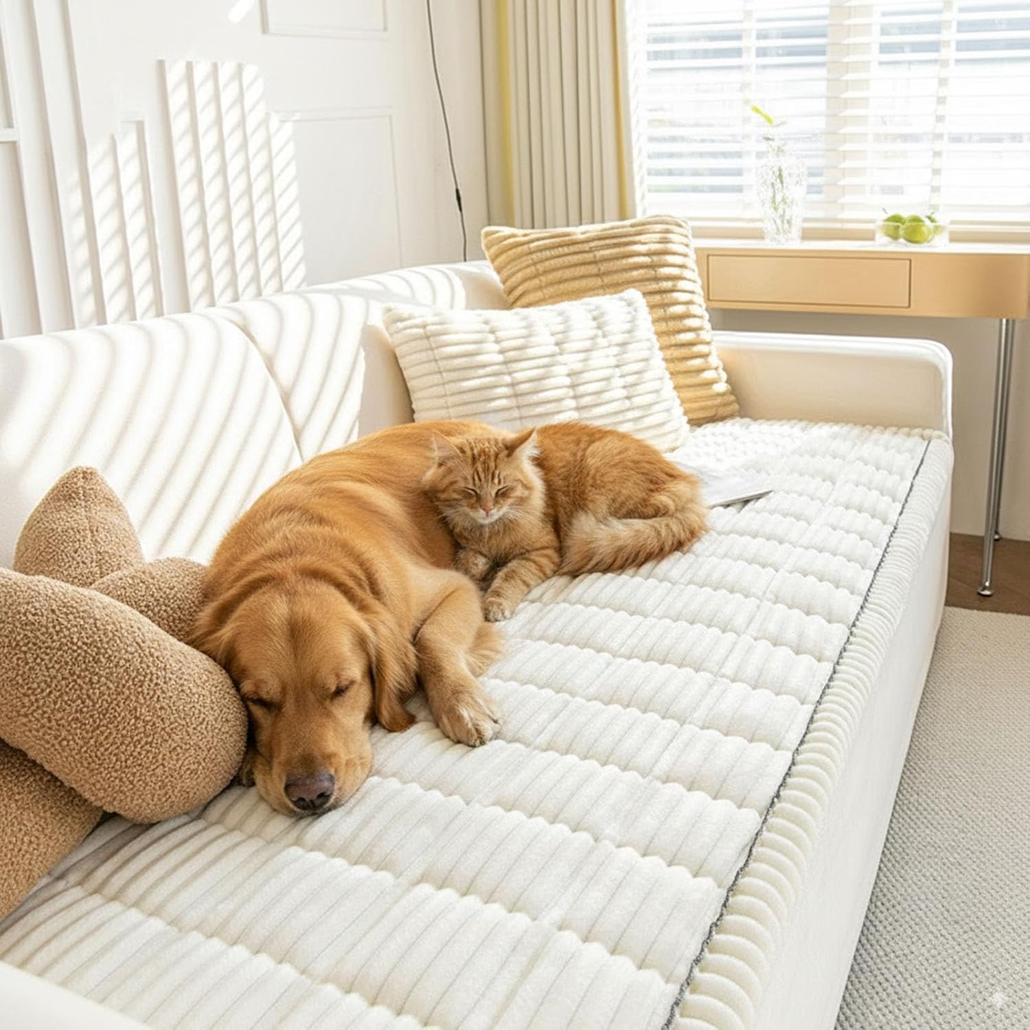 Plush Pet Couch Cover, Non-Slip Sofa Protector with Ultra-Soft Quilted Fabric, Machine Washable Furniture Cover for Dogs & Cats, for Room or Bedroom (White, 24×48in)