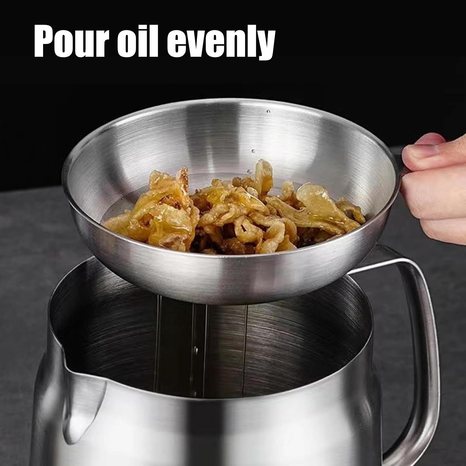 Récipient à Huile de Cuisson avec Passoire – Pot de Filtre à Huile en Acier Inoxydable 304 avec Couvercle, Friteuse à Huile, Poignée Facile à Prendre en Main (2L)