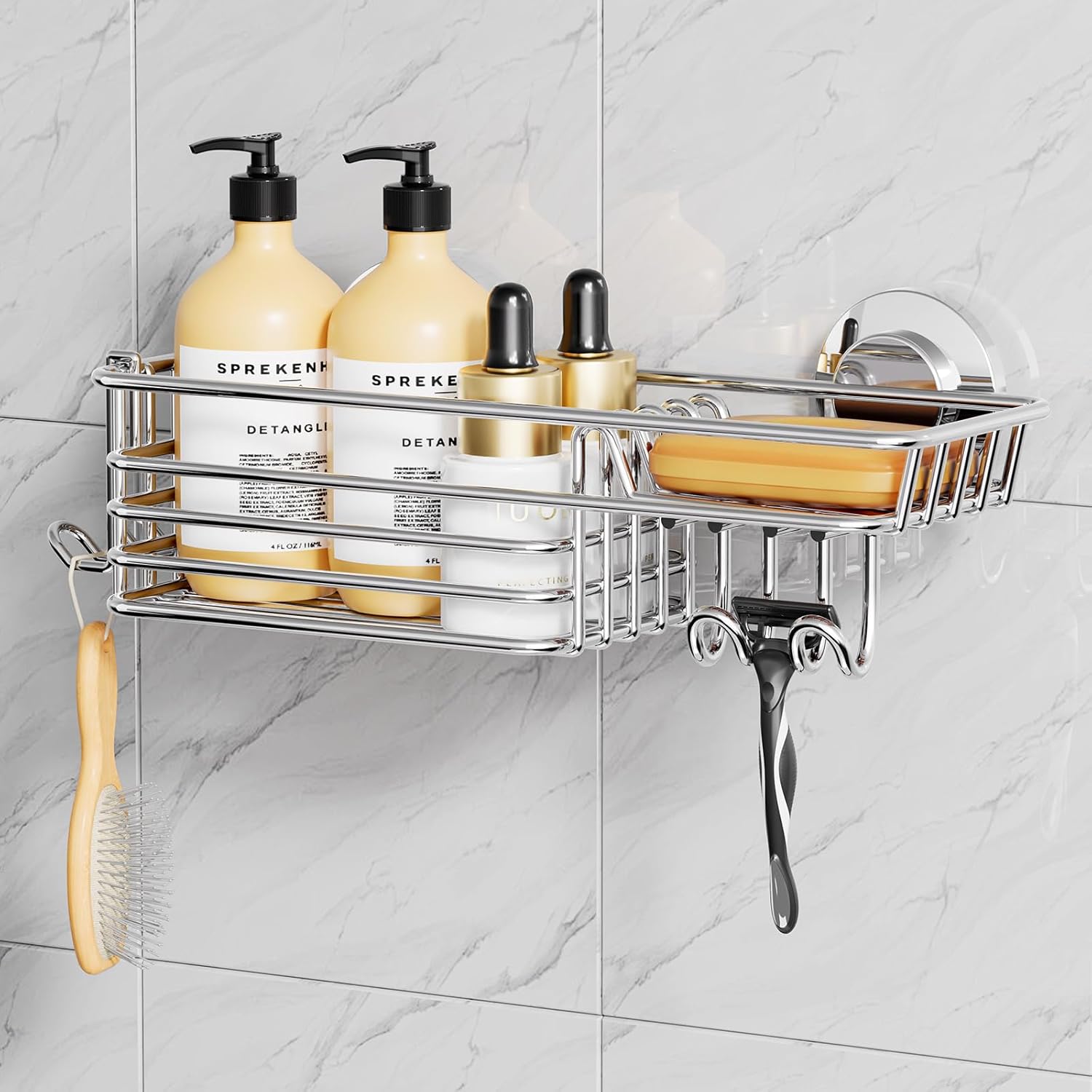 Amazon.com: TAILI Shower Caddy Suction Cup with Hooks & Soap holder ...