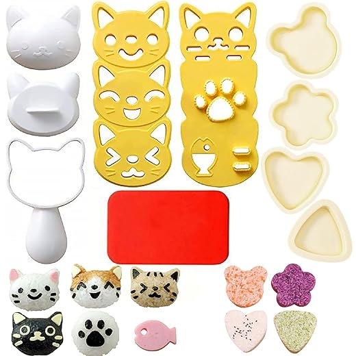 Onigiri Form Onigiri Maker Sushi Maker Reisdreieck Süße Katzenkätzchen Sushi Form für Kinder Onigiri Formen Reisbällchen Former Sushi Maker Set Katzenform Sushi Mold für Lunch Bento Box Zubehör 8 Pcs