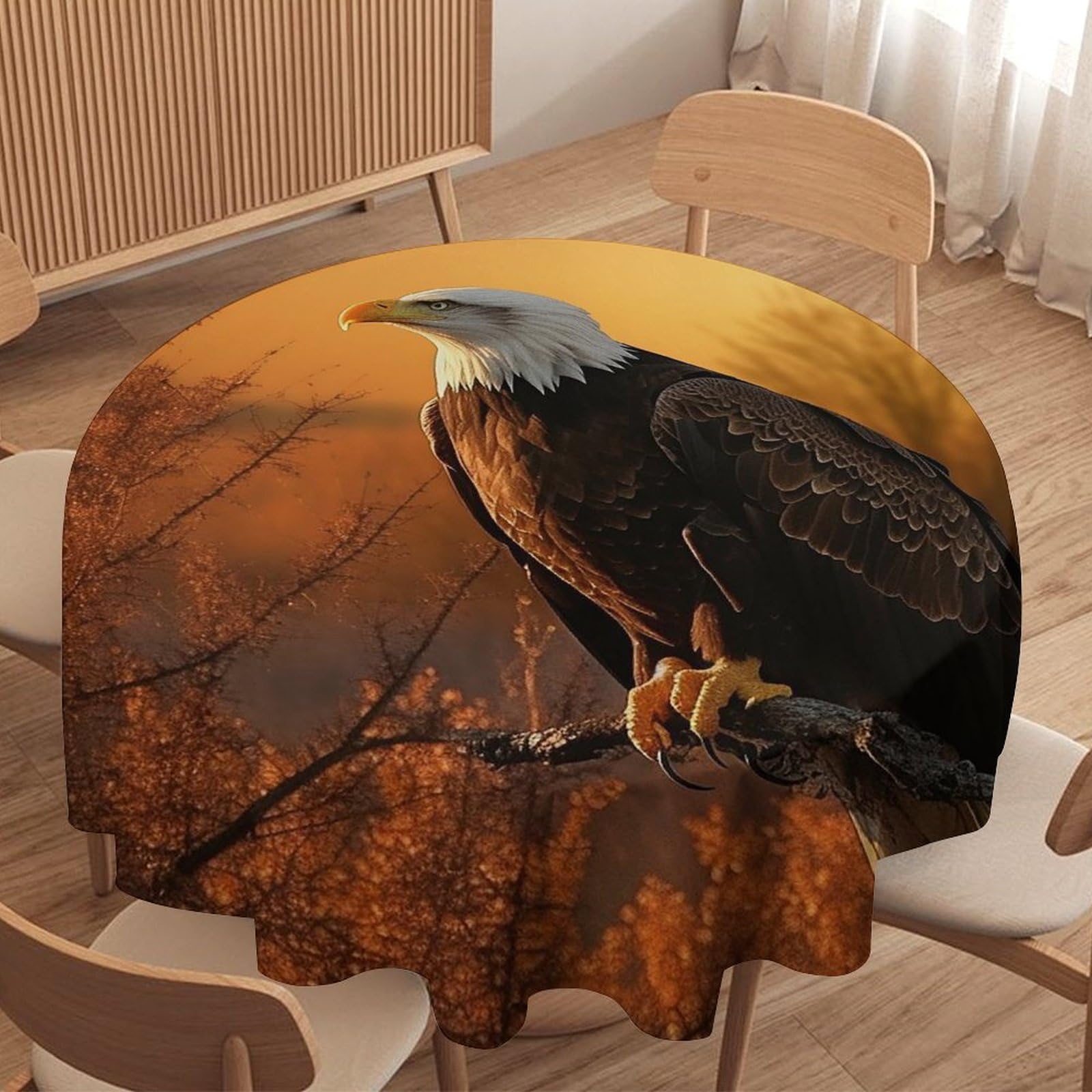 Nappe ronde motif aigle majestueux dore nappe decorative lavable table cuisine
